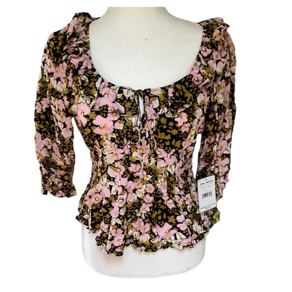 Free People Tops - Free People black floral blouse. NWT